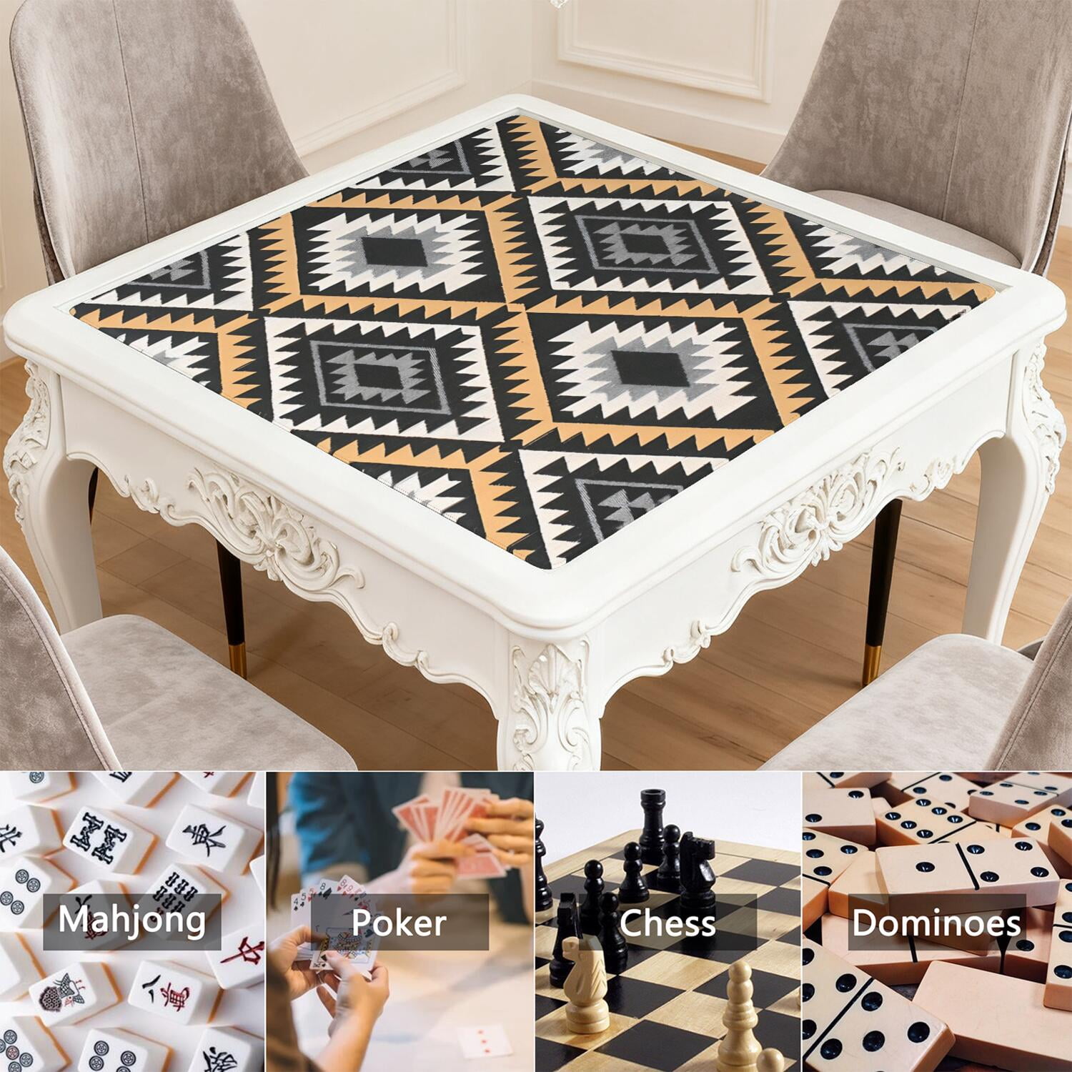 Boho Design Extra Large Rubber Playing Pad 31.5 Inch Square Mahjong Table Mat Features Non-Slip Grip and Noise Reducing Properties for Tiles and Cards