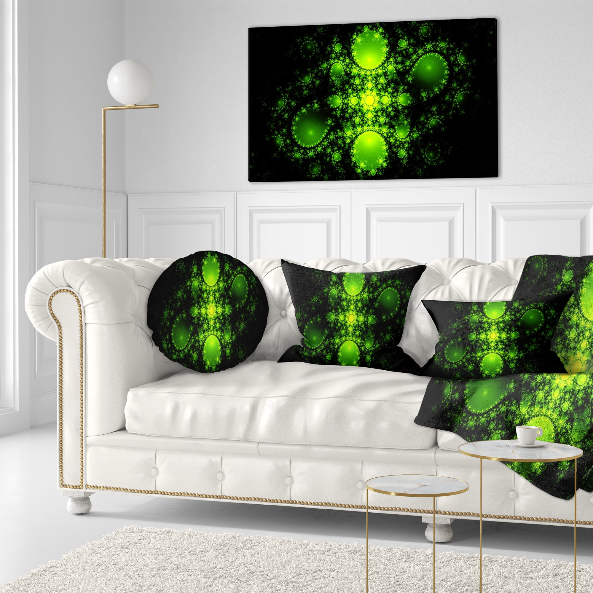 Designart Cabalistic Green Fractal Design - Abstract Throw Pillow - 12x20