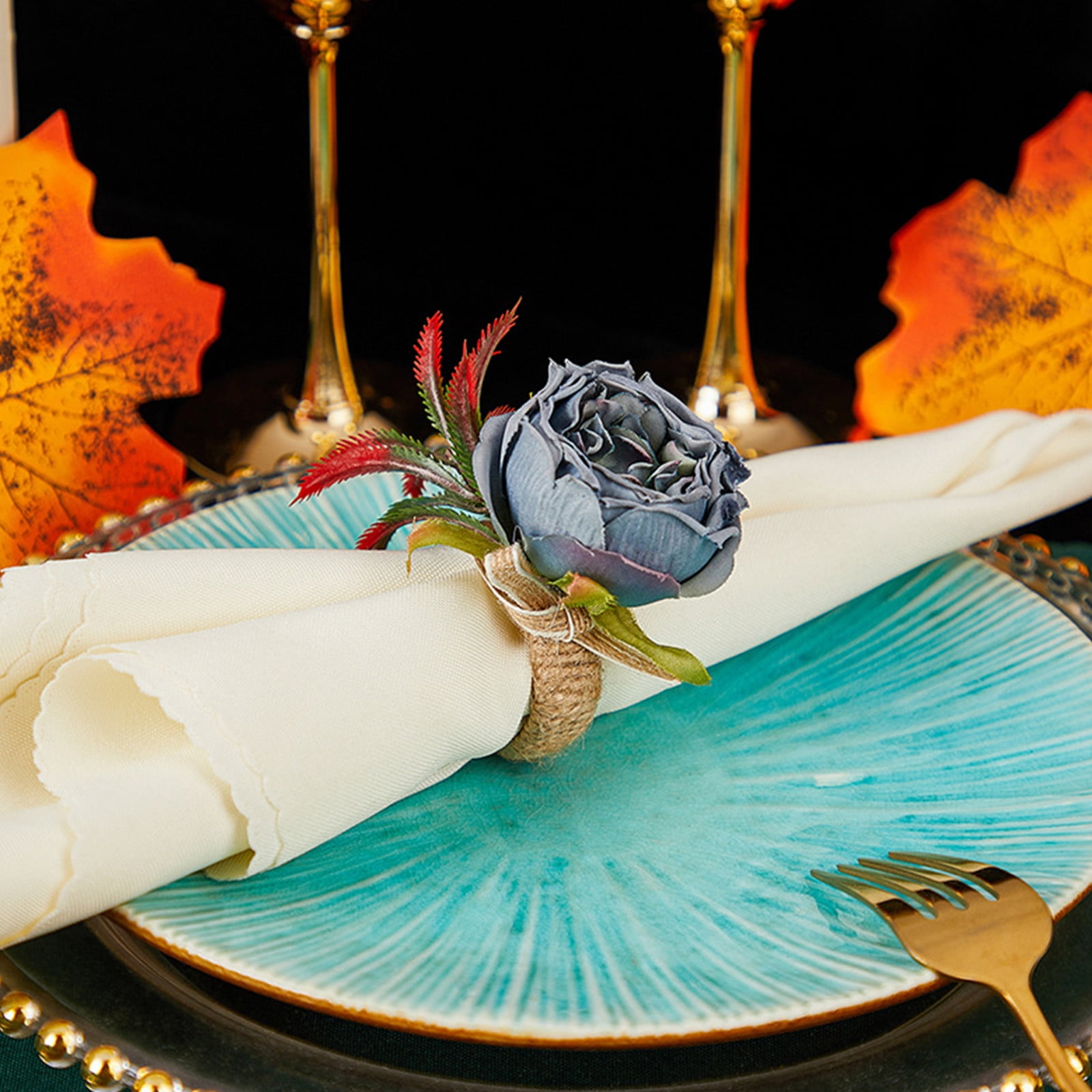 Avdolw 2Pcs Valentine's Day Red Rose Artificial Maple Napkin Rings