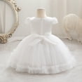 thumbnail image 4 of Girl's 3D Flower Waist Tulle Dress, Baby Toddler Flower Girl Wedding Dress with Bowknot, Shiny Butterfly Pageant Formal Dress for Birthday Christmas Party, 6M-5Y White 110, 4 of 7
