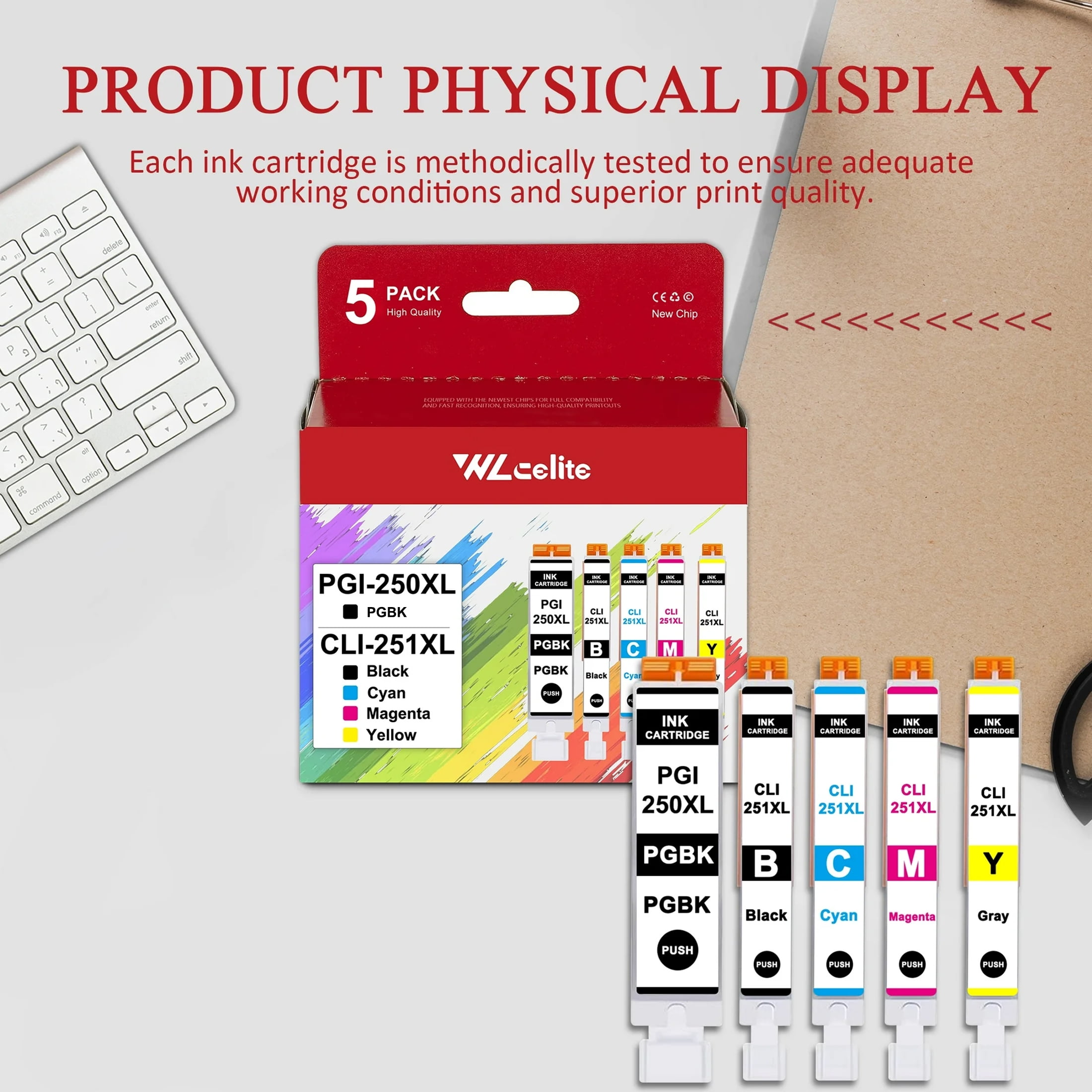 250XL 251XL Ink Cartridge 5 Pack Compatible for Canon PGI 250XL CLI 251XL Ink Cartridge for PIXMA MG6620 MG5520 Printers