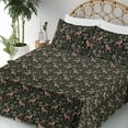 thumbnail image 3 of Ambesonne Deer Fitted & Flat Sheet with Shams 4 Pcs Set, Reindeer Floral Antlers Print, Queen, Black Green Brown, 3 of 5
