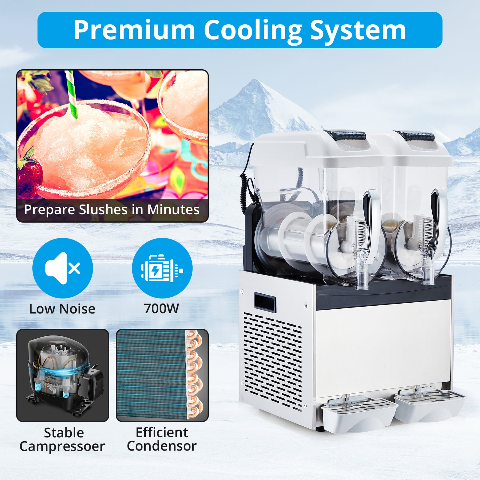 Commercial Slushie Machine, 500W Frozen Drink & Margarita Maker, Single Tank Slushy Machine for Bar, Cafe, ICE 12L/15L