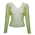 thumbnail image 4 of JIAYUE Women's Swimwear Cover-Ups V Neck Mesh Rhinestone Long Sleeve Hollow Lightweight Cozy Solid Color Crop Sparkly Swimsuit Cover Up Top, 4 of 4