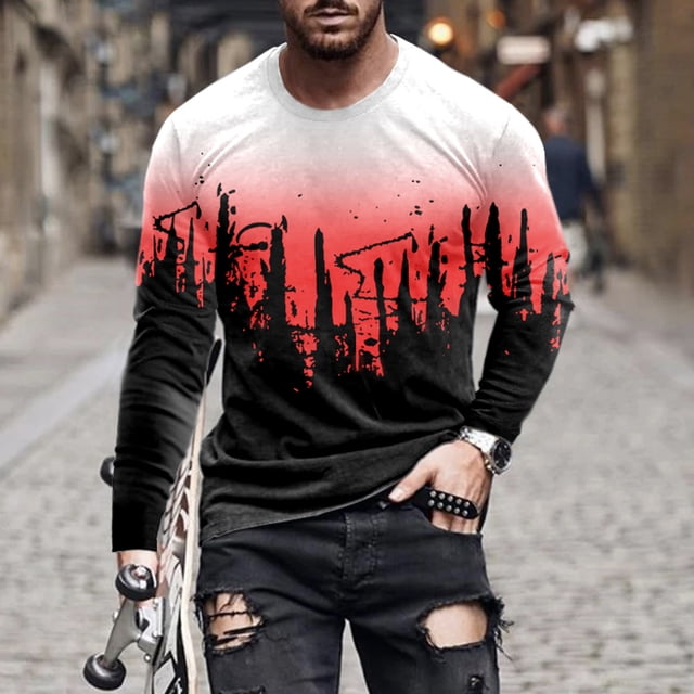 Mikilon Hommes Casual Col Rond Pull Impression Manches Longues T-Shirt Blouse