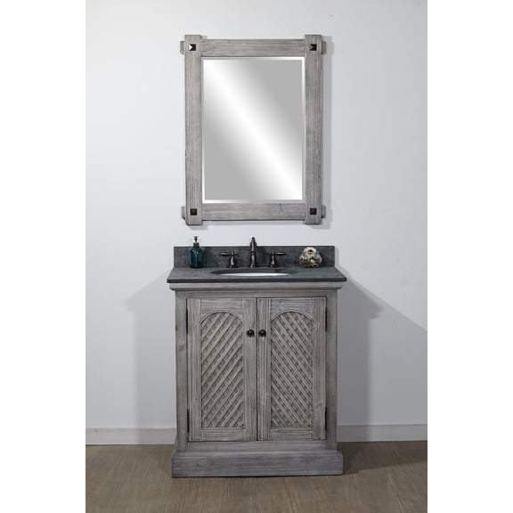 InFurniture WK8131-G-MG TOP 30 in. Rustic Solid Fir Sink Vanity in Grey Driftwood With Polished Textured Surface Granite Top-No Faucet