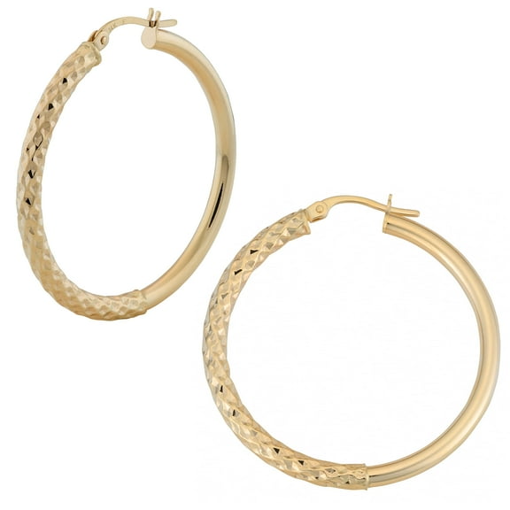 KoolJewelry 14k Yellow Gold 3x30mm Polished and Diamond-cut Round Hoop Earrings