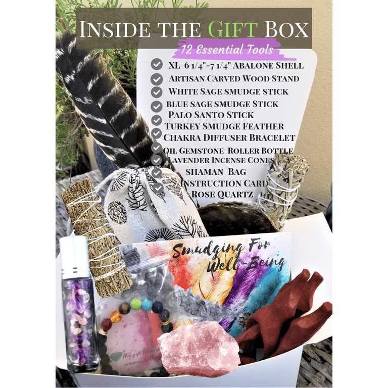 Ultimate Sage Smudging Kit - 12 Piece Spiritual Gift Set With XL Abalone Shell, Crystals & Feather