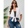 thumbnail image 2 of SHOWMALL Women's Plus Size Summer Boleros Draped Front Open Shrugs White 1X Casual Short Sleeve Lightweight Cardigan Layering Coat, 2 of 8