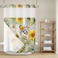 thumbnail image 6 of No Hook Shower Curtain with Snap in Liner, Farnhouse Bee Spring with Sunflower Waterproof Fabric Bathroom Curtain Mesh Top Window, Watercolor Leaves on Retro Wood Shower Curtains 48x72in, 6 of 9