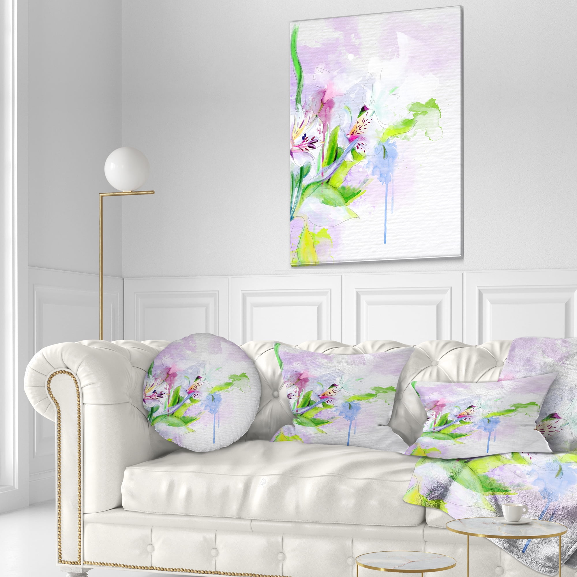 Designart Beautiful Floral Sketch Watercolor - Floral Throw Pillow - 12x20