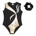 thumbnail image 3 of YONGHS Kids Girls Sleeveless Rhinestones Gymnastics Leotards with Headwear Biketard Dance Outfits Black 6, 3 of 5