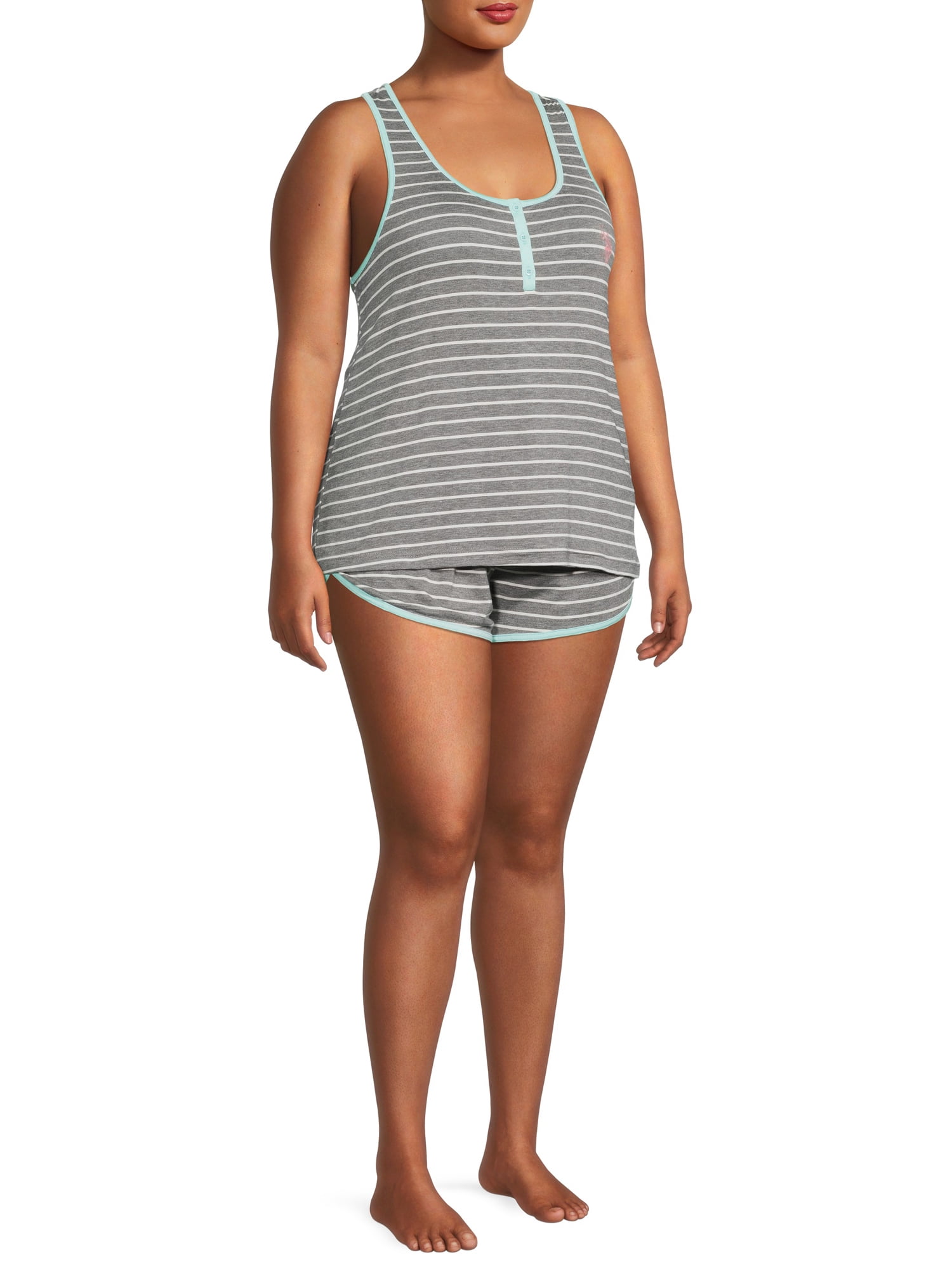 U.S. Polo Assn. Women's Plus 2pc Striped Knit Racerback Tank and Pajama Short Set