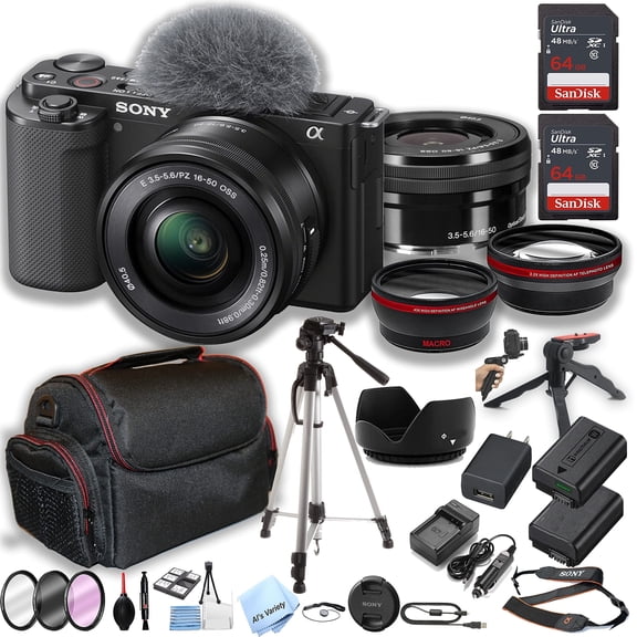 Sony ZV-E10 Mirrorless Digital Camera, 24.2 MP, with Caser, Charger and More, Black, -(International Model)