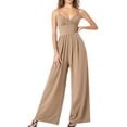 thumbnail image 1 of Cathalem Jumpsuits for Women One Piece Sleeveless Wide Leg Long Pant Rompers With Pockets,Khaki L, 1 of 5