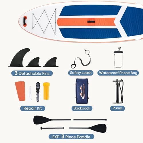 Nextay 10'5" Inflatable Stand Up Paddle Boards with Paddle Leash Pump Repair Kit and Carry Backpack Versatile for Beginners and Experts Great for Lakes and Oceans, Blue Orange