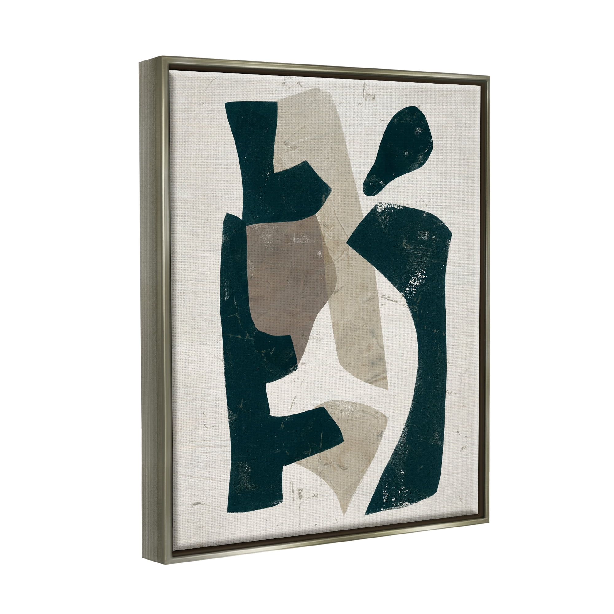 Stupell Industries Black & Brown Geometric Shapes Abstract Weathered Pattern Painting Luster Gray Floating Framed Canvas Print Wall Art, Design by June Erica Vess