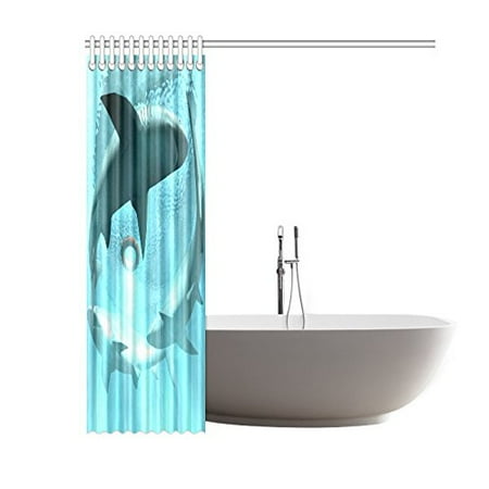 Gckg Funny White Shark Shower Curtain Blue Ocean Polyester Fabric