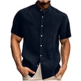 thumbnail image 2 of Neewe Men's Hawaiian Short Sleeve Linen Button Up Shirt Turndown Collar Beach Basic Solid Shirt-Navy S, 2 of 7