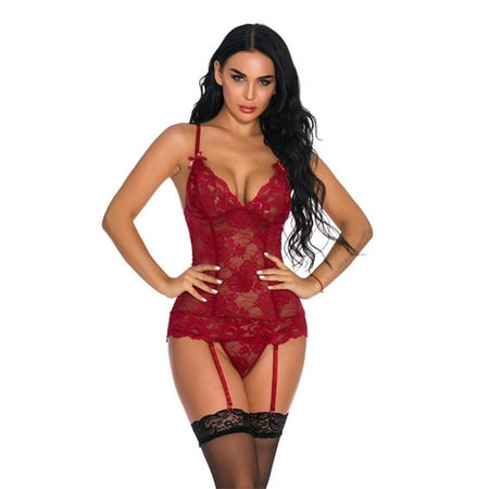 

See Through Erotic With Garter Belt Women Lingerie Set Mesh Floral Sexy Lace
