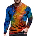thumbnail image 2 of Azrian Mens Blouses Loose Round Neck 3D Print Long-Sleeve T-Shirt Tops, 2 of 6