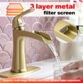 thumbnail image 4 of SUNRINX Brushed Gold Bathroom Faucet, Waterfall Sink Faucet with Pop-Up Drain & Plate, 4 of 10