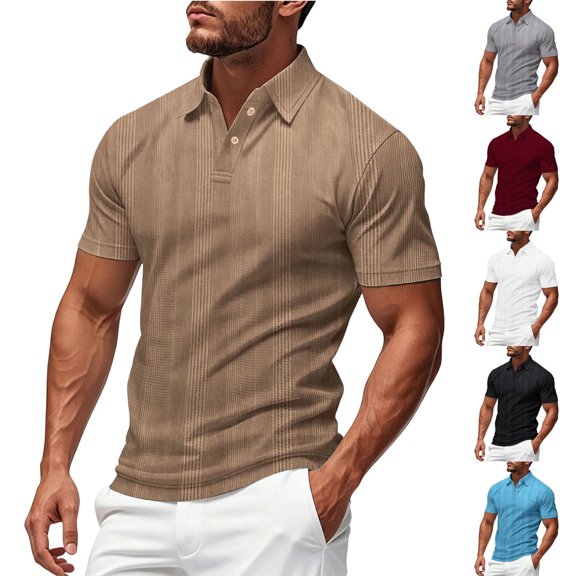 Namayuj Ribbed Knit Solid Polo Shirts for Men Short Sleeve Tops Slim Fit Casual Breathable Fabric Business Office Wear Black M