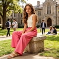thumbnail image 7 of OGLCCG Girls High Waisted Uniform Pants Kids Wide Leg Pleated Dress Pants Casual School Uniform Trousers with Pockets 5-15 Years, 7 of 7