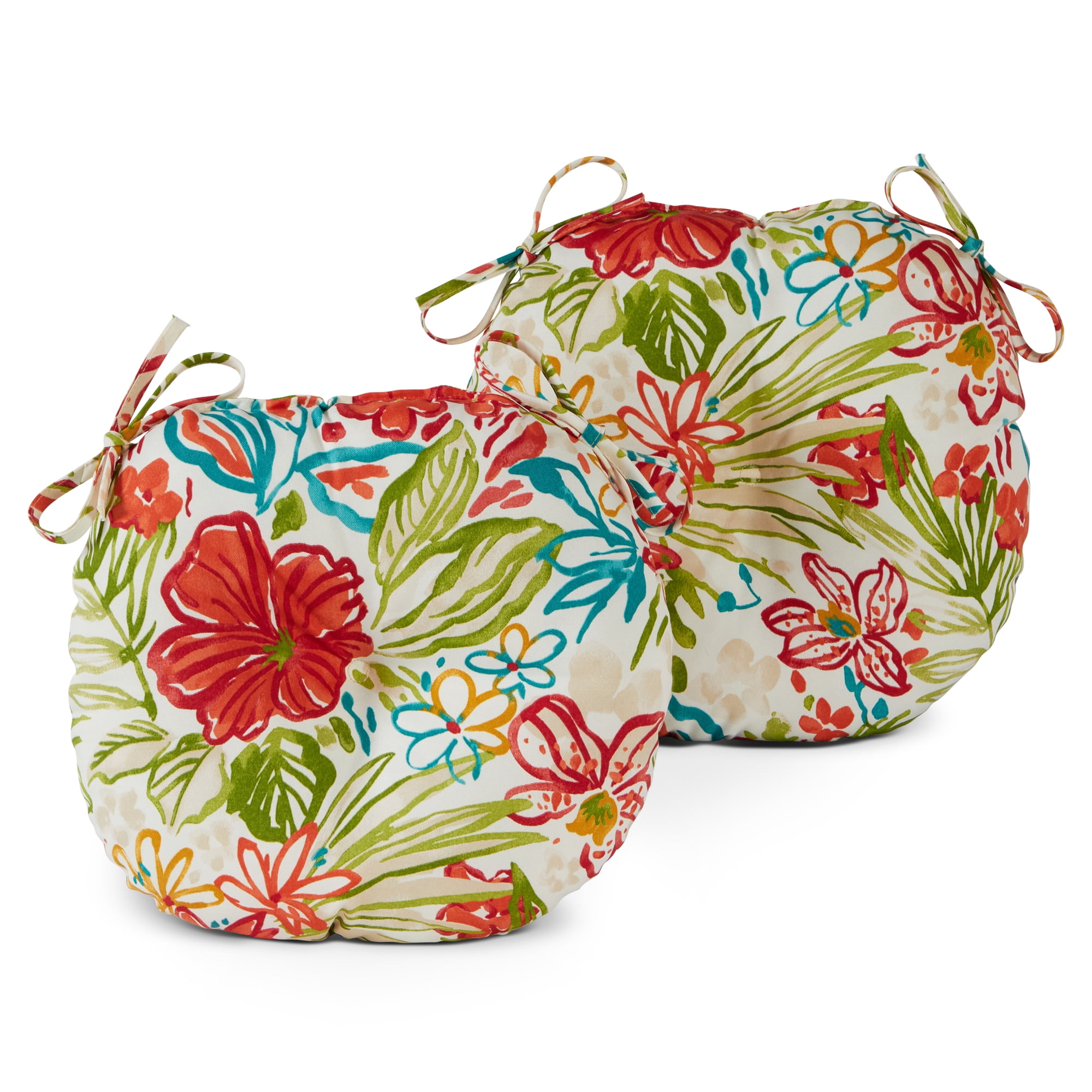 Breeze Floral 15-inch Outdoor Round Bistro Chair Cushion (2-pack)
