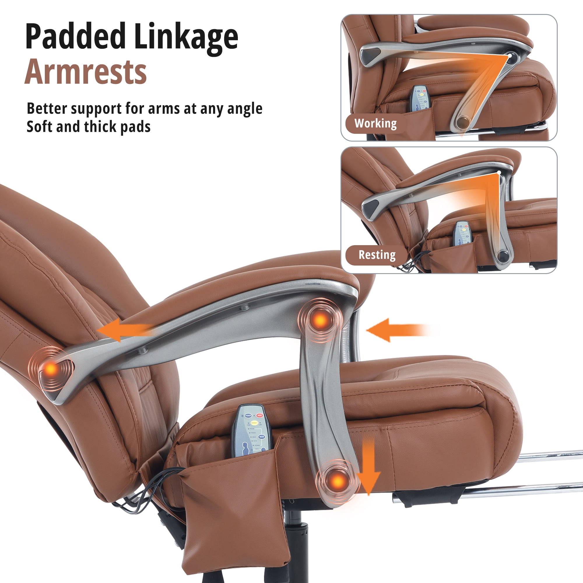 Heated Massage Office Chair with 6 Points Vibration, Reclining Ergonomic Desk Chair with Footrest for Extra Comfort, PU Leather High Back Executive Computer Chair, Thick Padded Massage Chair
