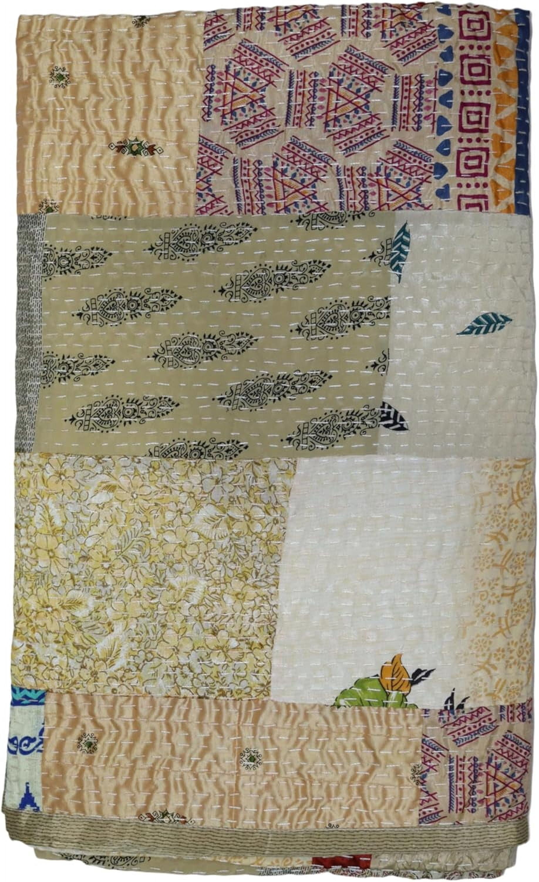 Trademoon Indian Handmade Cotton Kantha Quilt, Village Gudri , Bedspread , Blanket Size ( Double 90" x 108")