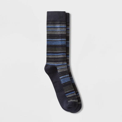 

Men s Striped Premium Dress Crew Socks - Goodfellow & Co Blue/Gray Stripe 6-12