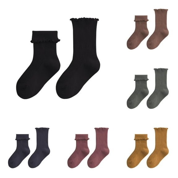 XEGLSBU 6 pack Girls Socks Size 2 Winter and Autumn Stringy Selvedge Mid Calf Length Casual Comfortable Socks Girls Socks 8-10 Years Ankle Size L