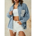 thumbnail image 6 of Genuiskids Women Denim Jacket Casual Vintage Frayed Hem Button Up Jean Shirt Festival Jacket Coat with Sequin Pockets Spring Fall Outerwear, 6 of 9