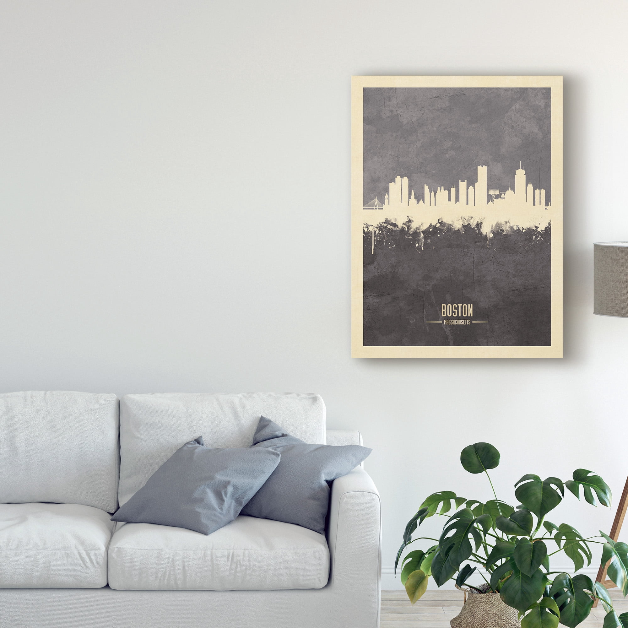 Trademark Fine Art 'Boston Massachusetts Skyline Gray' Canvas Art by Michael Tompsett