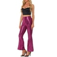 thumbnail image 2 of INSPIRE CHIC Women's Pant Sequin Sparkle Stretch Shiny Glitter Flare Bell Bottoms Pants XS Hot Pink, 2 of 6