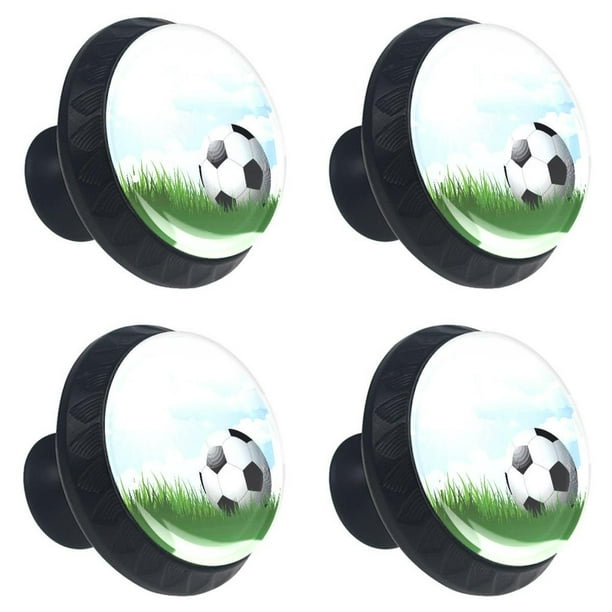 Ownta Soccer Football Grass Black Round Glass Drawer Handles Knobs