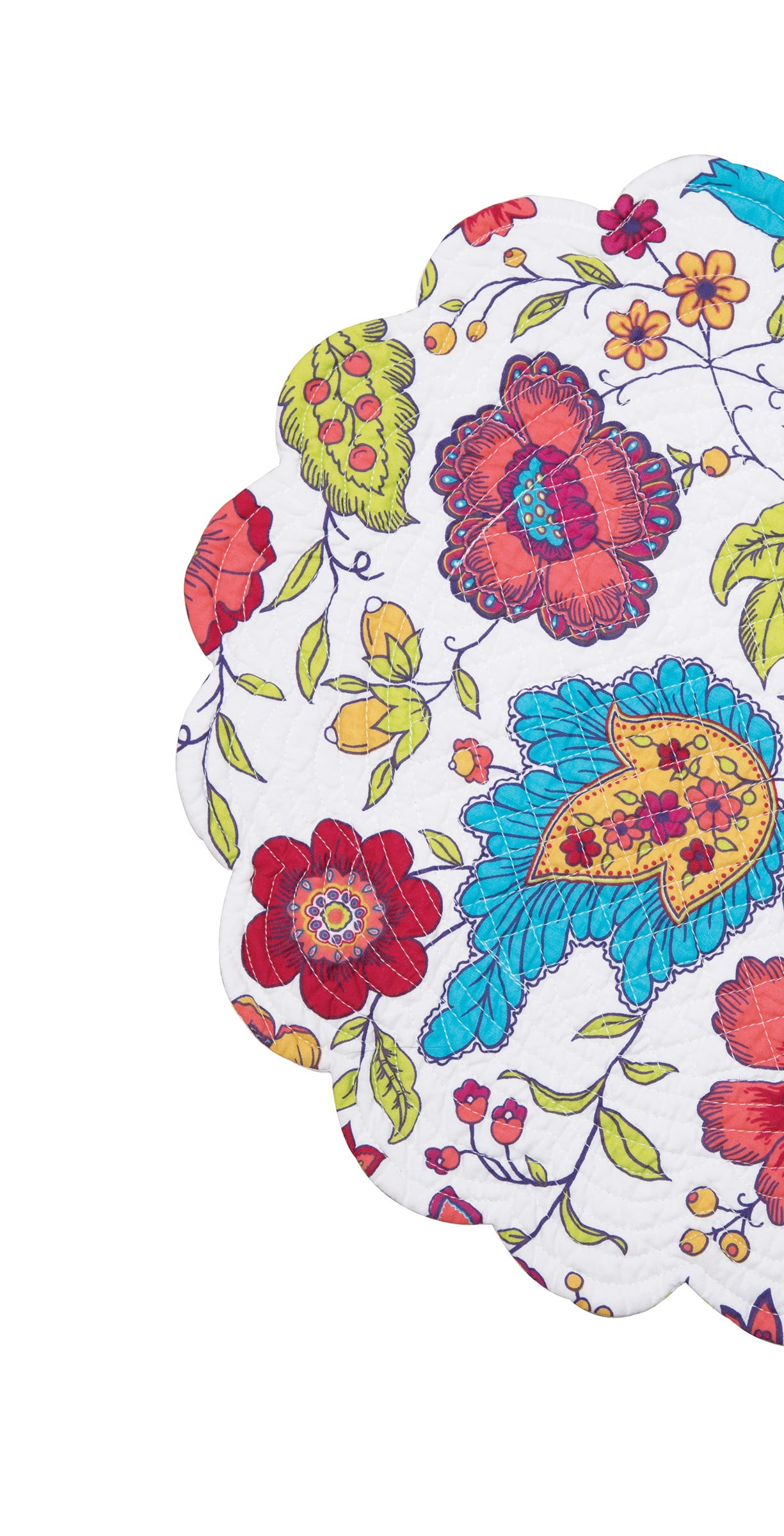 Teagan Floral Cotton Quilted Round Placemats Set of 6 - Vibrant Reversible, 17"