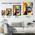 thumbnail image 4 of French Bulldog Retro Stripes Bold Vibrant Screen Print Risograph Artwork Spot Block Colour Retro Riso Interior Design Artwork Framed Wall Art Print A4, 4 of 5