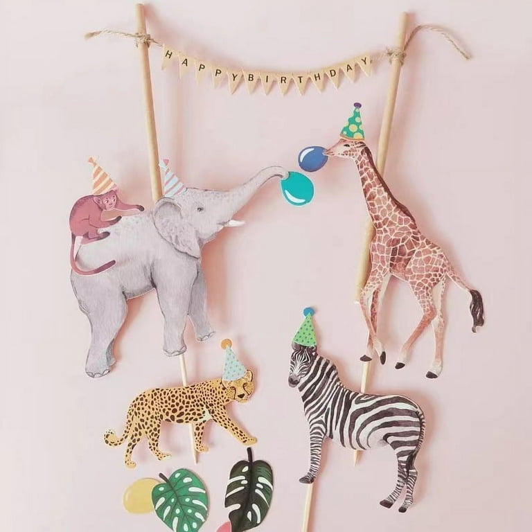 Jungle dieren taarttoppers, 5 stuks dieren verjaardag taartdecoratie