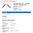 thumbnail image 2 of Front Right Fender Liner - Compatible with 2019 - 2022 Toyota Prius 2020 2021, 2 of 2