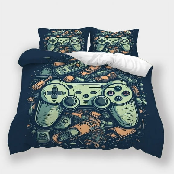Bedding Suit Gamepad Zombie Skull Printed Duvet Cover Set Teen Adult Modern Bedroom Decor,Queen (90"x90")