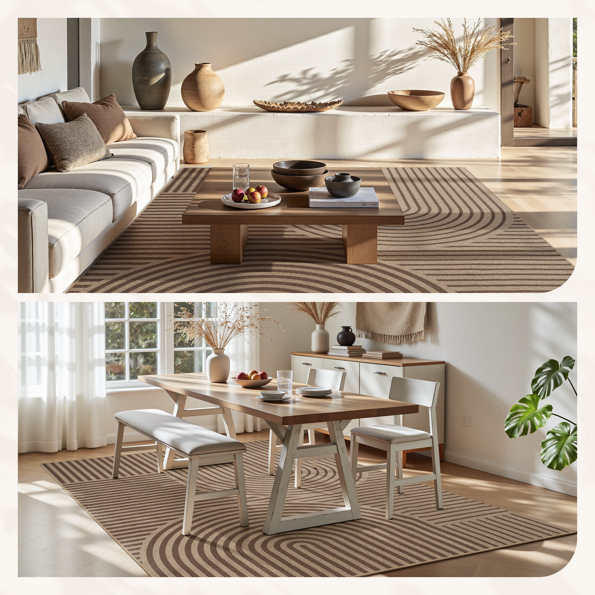 VUNATE Outdoor Rugs Carpet 4'x6' Jute Rug Boho Geometric Washable Patio Rug Distressed Modern Braided Area Rugs Brown Indoor Outdoor Rugs for Living Room Entryway Laundry Balcony