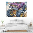 thumbnail image 3 of ONETECH  Cars Tapestry, Cartoon Monster Truck Cool Vehicle Modified to the Perfection Colorful Design, Wide Wall Hanging for Bedroom Living Room Dorm, Aqua Green Black, 3 of 7