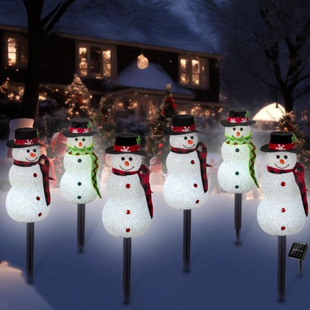 FGERFE-Christmas Pathway Lights Outdoor Decoations, Solar LED Snowman Stake Lights, Waterproof Walkway Landscape Light for Winter Yard, Garden Decor (Cool White, 3 Pack)