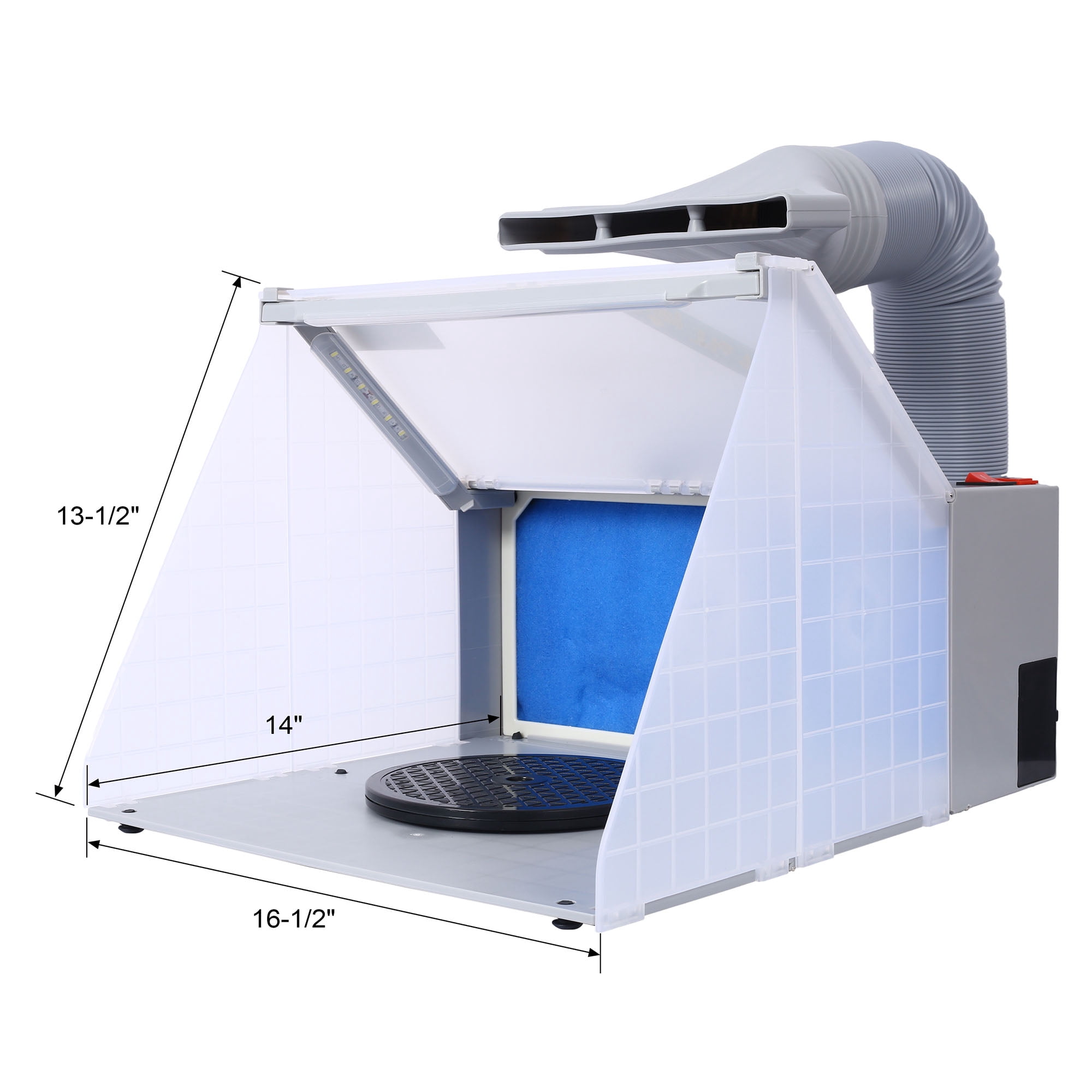 Portable Airbrush Spray Booth LED Lights Hose Extension Folding Design High-Quality Filter Bright LED Lighting Powerful & Quiet Fan Portable Design on Wheels