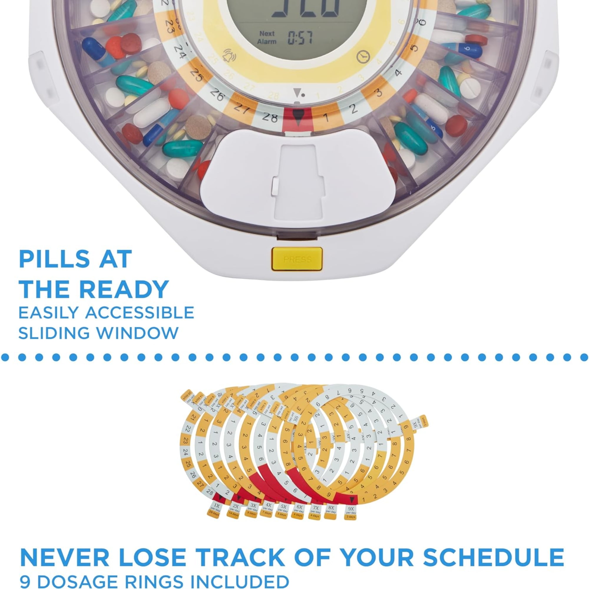 LiveFine Bluetooth Automatic Pill Organizer with Alerts, Lock & LCD - Clear Lid