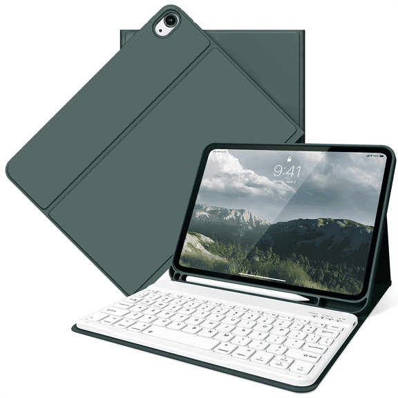 Kenke iPad (A16) 11th Generation 11 inch 2025 Keyboard Case,for iPad 10th Generation 10.9 inch 2022 with Pencil Holder,Soft TPU Back Stand Cover, Bluetooth Detachable Wireless Keyboard, Dark Green