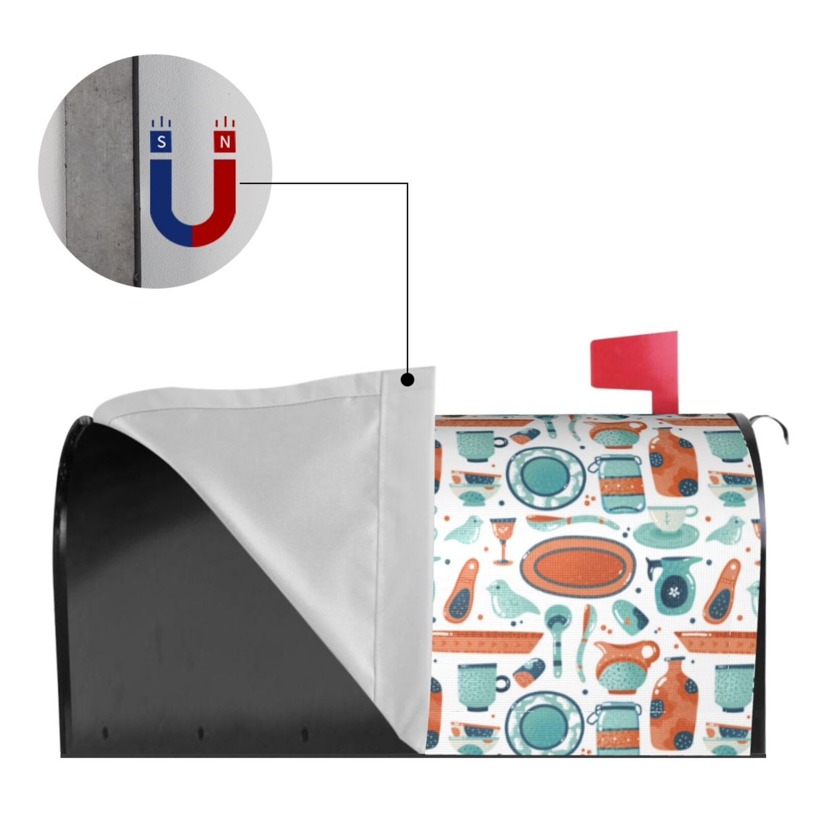 Gukieu Cute Tableware Print Magnetic Mailbox Cover, Sun-proof and Waterproof Home Yard Mailbox Cover-25.5x21 in