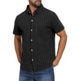 thumbnail image 5 of INSPIRE CHIC Men's Point Collar Short Sleeve Button Down Casual Stripes Linen Shirts L Black, 5 of 6